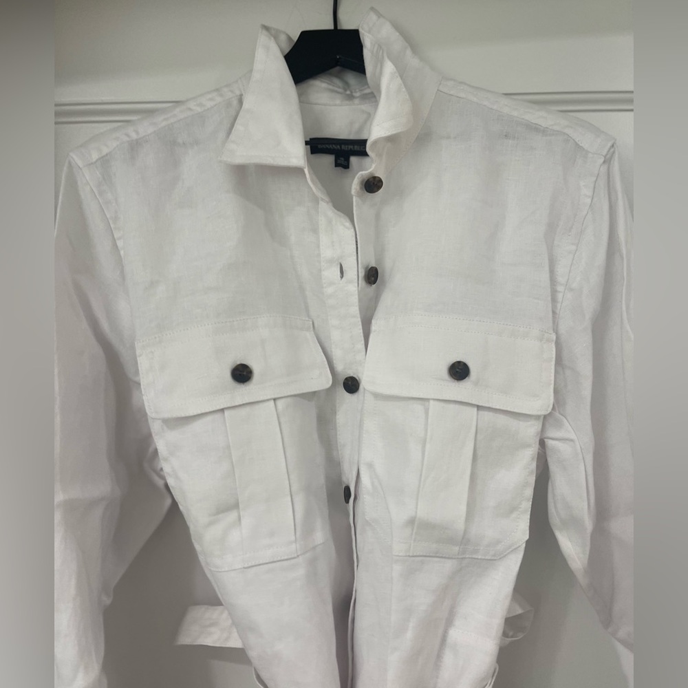 White linen safari Banana Republic Dress, XL NWT - Picture 3 of 6